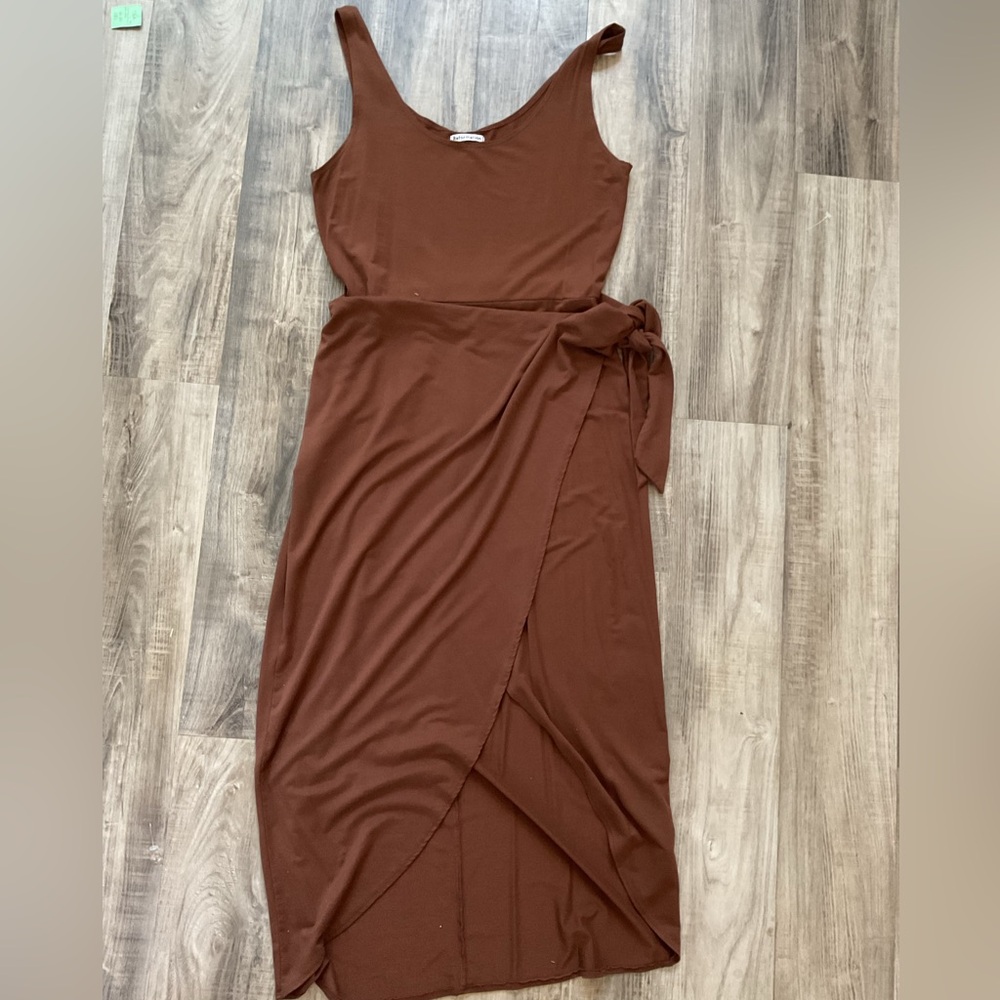 REFORMATION Brown Chestnut Kaila Wrap Skirt Tank Knit Bodycon Dress size XL - Picture 4 of 7